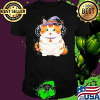 Chubby Cat In Witch Hat Halloween Art Series Adorable Fat Kittens Unisex