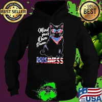 Harris Waltz Cat Lady Mind Your Own Damn Business Usa Flag Hoodie