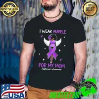 I Wear Purple For My Mom Angel Alzheimer's Awareness Wings Guys V Neck