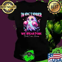 In October We Wear Pink Ghost Boxing Witch Breast Cancer Awareness Ladies tee