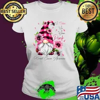 In October We Wear Pink Gnome Breast Cancer Awareness Sunflower Ladies tee