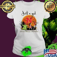Just A Girl Who Love Halloween And Nebraska Huskers Football Ladies tee