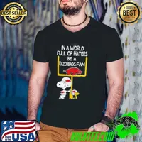 Snoopy and Woodstock Peanuts X Arkansas Razorbacks in a world full of haters be a Razorbacks fan Guys V Neck