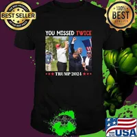 You missed twice trump 2024 stars golf american flag election T-Shirt