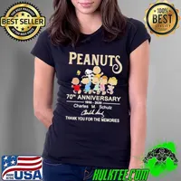 Best Peanuts 70th Anniversary 1950 2020 Charles Schulz Thank You For The Memories Signuature Ladies Tee