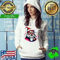 Black and White Drawing of Santa Claus with Coffee Cup and Festive Atmosphere Hoodie
