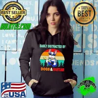 Easily Distracted By Dogs And Guitar Vintage Hoodie