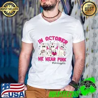 In October We Wear Pink Urology Life Nurse Breast Cancer Ghosts Halloween T-Shirt
