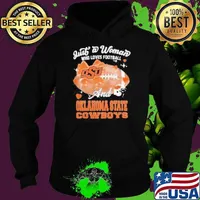 Just A Woman Who Loves Football And Oklahoma State Cowboys Helmet Hoodie