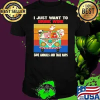 Just Want To Drink Wine Save Animal And Take Naps Peace Bus Vintage Retro shirt