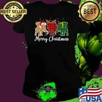 Merry Christmas Elephant ELF Leopard Santa Hat Reindeer Cute Christmas Elephant Ladies tee