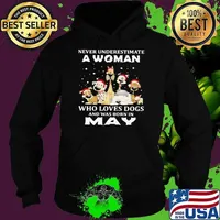 Never Underestimate A Woman Who Loves Dogs And Was Born In May Christmas Hoodie