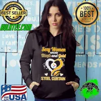 Sexy Women Wear Black And Gold Heart Steel Curtain Hoodie