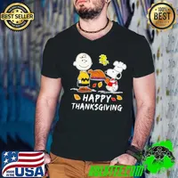 Snoopy Charlie Brown And Woodstock Happy Thanksgiving Guys V Neck