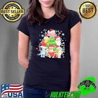 Christmas Family Blue Dog Family Xmas Cartoon Ladies Tee