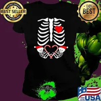 Christmas Pregnant Twins Mother Skeleton Baby Ladies tee