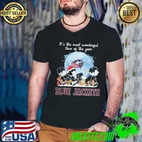 Columbus Blue Jackets It The Most Wonderful Time Of The Year Peanut Characters Christmas Shirt