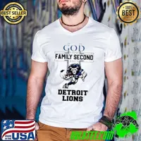 Detroit Lions mascot God first family season then Guys V Neck