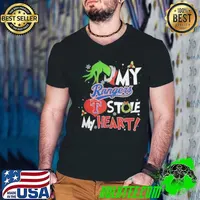 Grinch Hand My Texas Rangers Stole My Heart Christmas 2024 Guys V Neck
