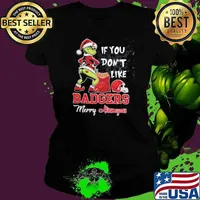 Grinch Santa If You Don’T Like Wisconsin Badgers Merry Kissmyass 2024 Ladies tee