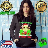 Grogu Santa all I want for Christmas is a baby Yoda Merry Christmas Hoodie