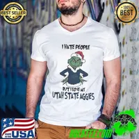 I Hate People But I Love My Utah State Aggies Grinch Merry Christmas Guys V Neck