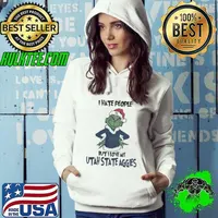 I Hate People But I Love My Utah State Aggies Grinch Merry Christmas Hoodie