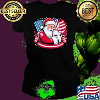 Patriotic Santa Claus Men Women Christmas Usa Flag Veteran Ladies tee