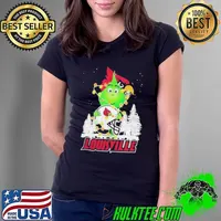 The Grinch Hug Louisville Cardinals Helmet Christmas Ladies Tee