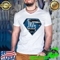 Los Angeles Dodgers Superman American Flag The 4th Of July T Shirt Guys V Neck