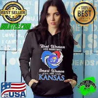 Real Women Love Basketball Smart Women Love Kansas Jayhawks Diamond Heart 2024 Hoodie