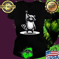 Retro Raccoon Rock Music Gift Men Kids Women Funny Raccoon Ladies tee