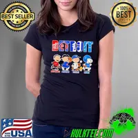 Peanuts Detroit Red Wings Pistons Tigers Lions sports Ladies Tee