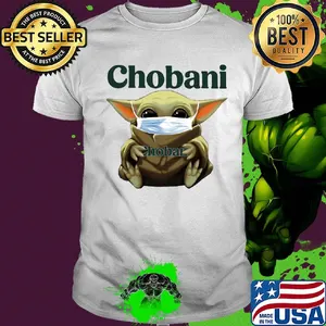 Baby Yoda face mask hug Chobani shirt