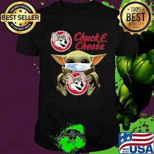 Baby Yoda face mask hug Chuck and Cheese shirt