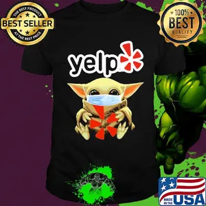 Baby Yoda face mask hug Yelp shirt