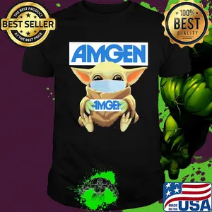 Baby Yoda mask hug Amgen shirt