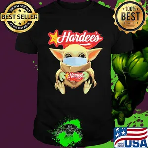 Baby Yoda Mask hug Hardee's shirt