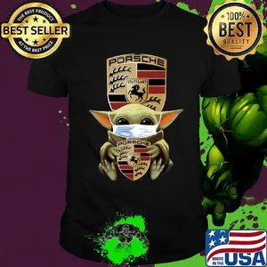 Baby Yoda mask hug Porsche Stuttgart shirt