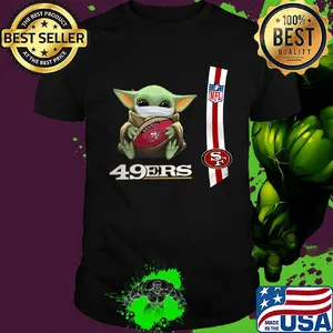 Baby yoda mask hug San Francisco 49ers ball NFL shirt