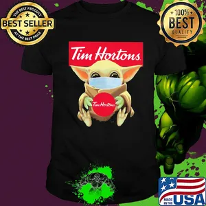 Baby Yoda mask hug Tim Hortons shirt