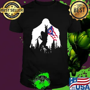 Bigfoot rock and roll ohio flag in the forest shirt