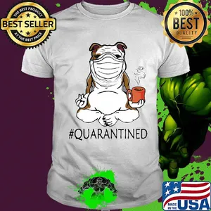 Bulldogs yoga and drink coffee quarantined mask covid-19 shirt