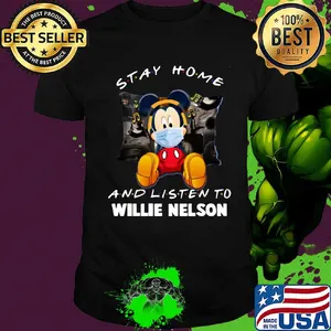 Disney mickey mouse mask stay home and listen to willie nelson covid-19 shirt