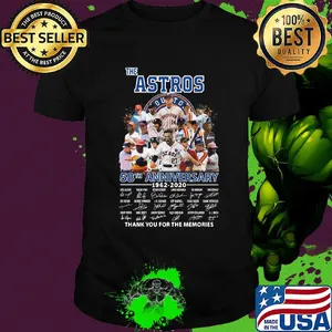 The Houston Astros 58th anniversary 1962-2020 signatures thank you for the memories shirt
