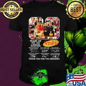 08 years of 1990 1998 9 seasons 180 episodes seinfeld thank you for the memories signatures shirt