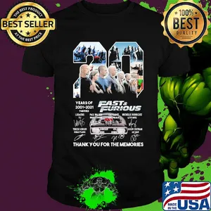 20 years of 2001 2021 9 movies fast and furious thank you for the memories signatures shirt