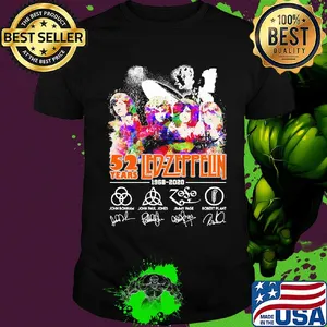 52 years led-zeppelin 1968 2020 john bonham john paul jones jimmy page robert plant signatures colors shirt