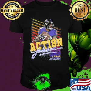 8 action Lamar Jackson Baltimore Ravens football signature shirt