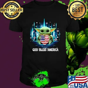 Baby Yoda hug God bless American flag veteran Independence Day shirt